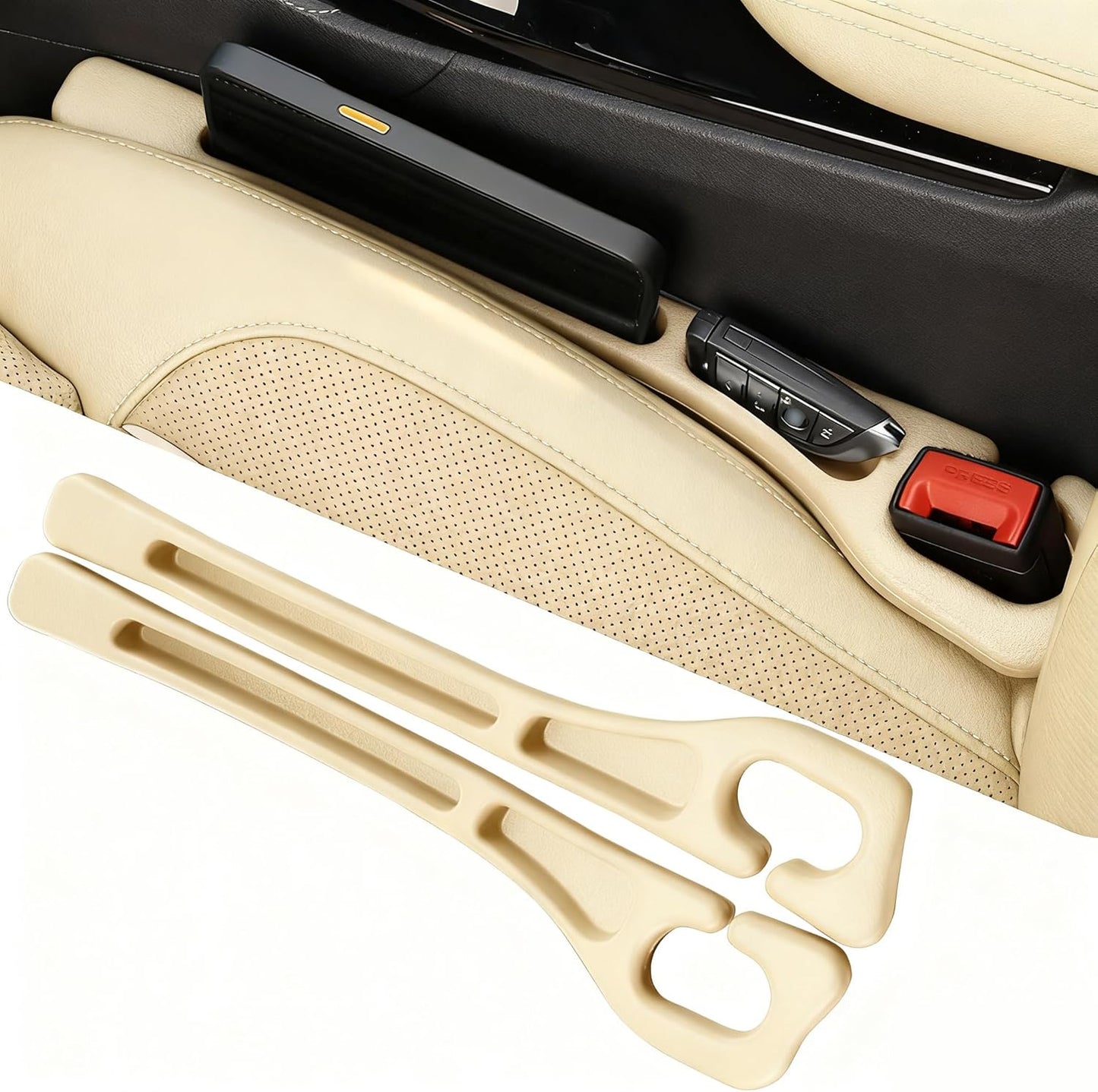Car Seat Gap Filler Organizer Universal for Car SUV Truck Accessories Seat Gap Plug Blocker with Storage Slot Beige 2 Pack