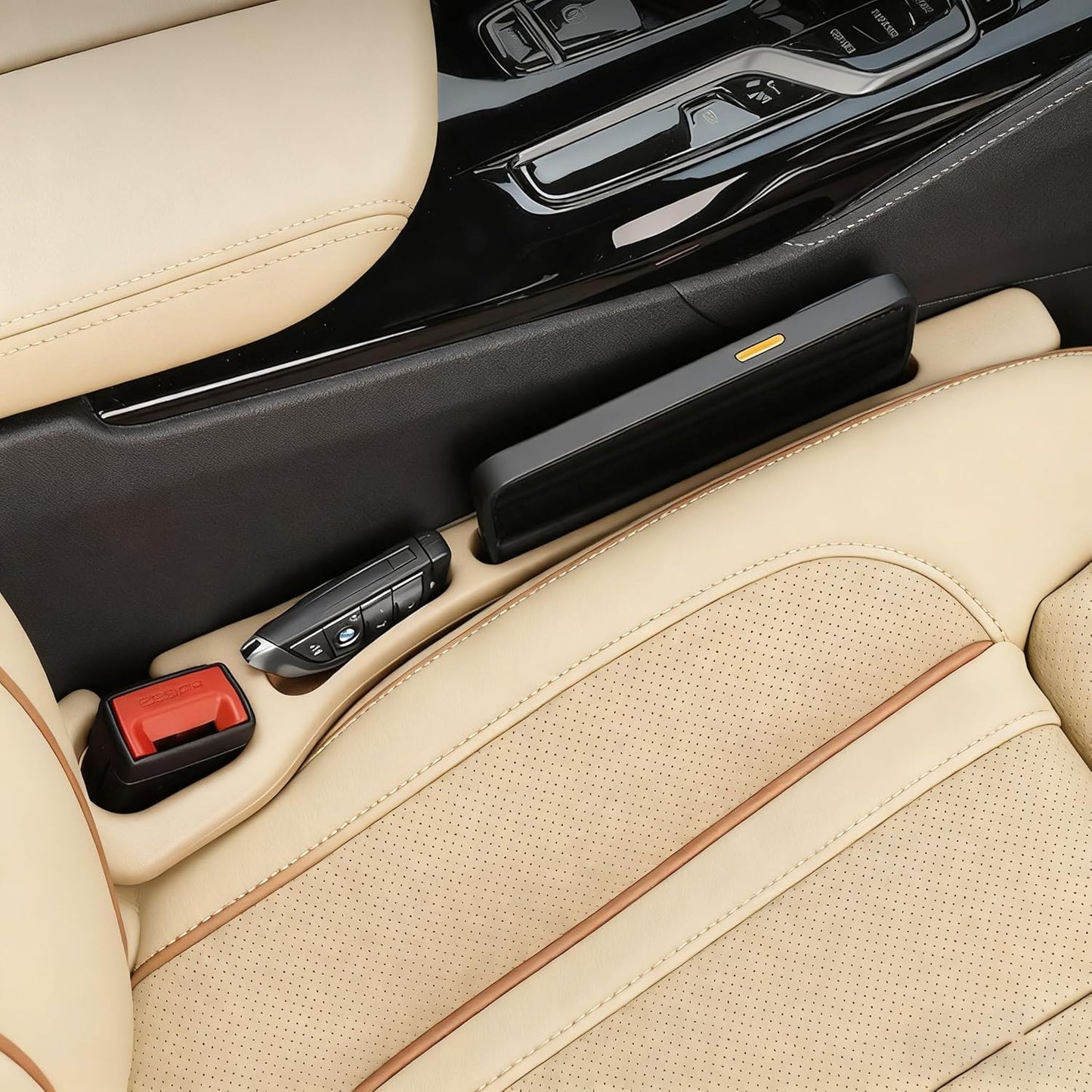 Car Seat Gap Filler Organizer Universal for Car SUV Truck Accessories Seat Gap Plug Blocker with Storage Slot Beige 2 Pack