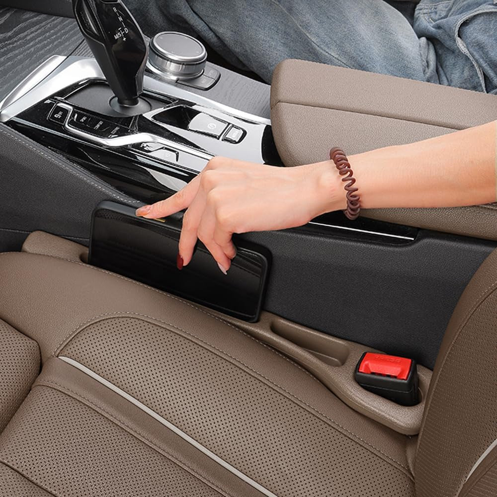 Car Seat Gap Filler Organizer Universal for Car SUV Truck Accessories Seat Gap Plug Blocker with Storage Slot Brown 2 Pack
