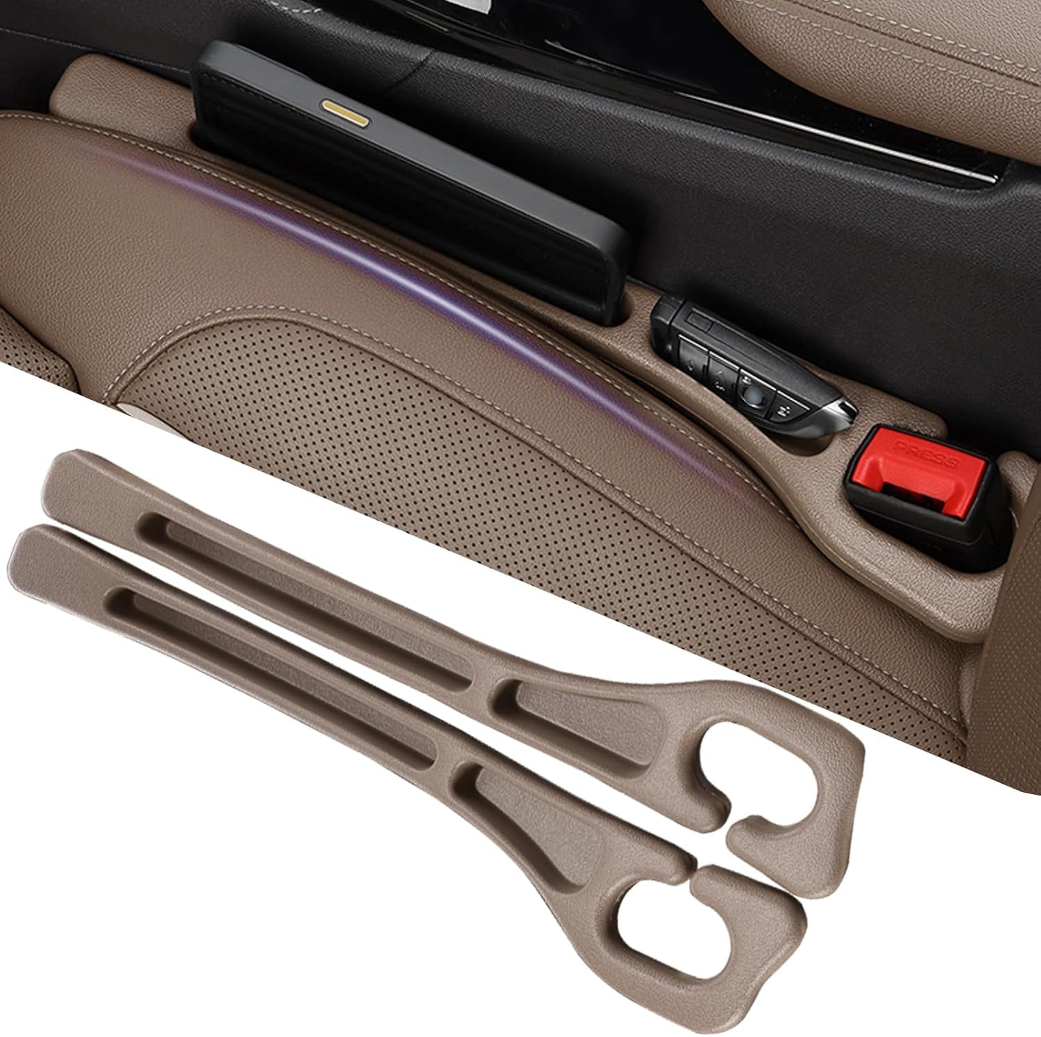 Car Seat Gap Filler Organizer Universal for Car SUV Truck Accessories Seat Gap Plug Blocker with Storage Slot Brown 2 Pack