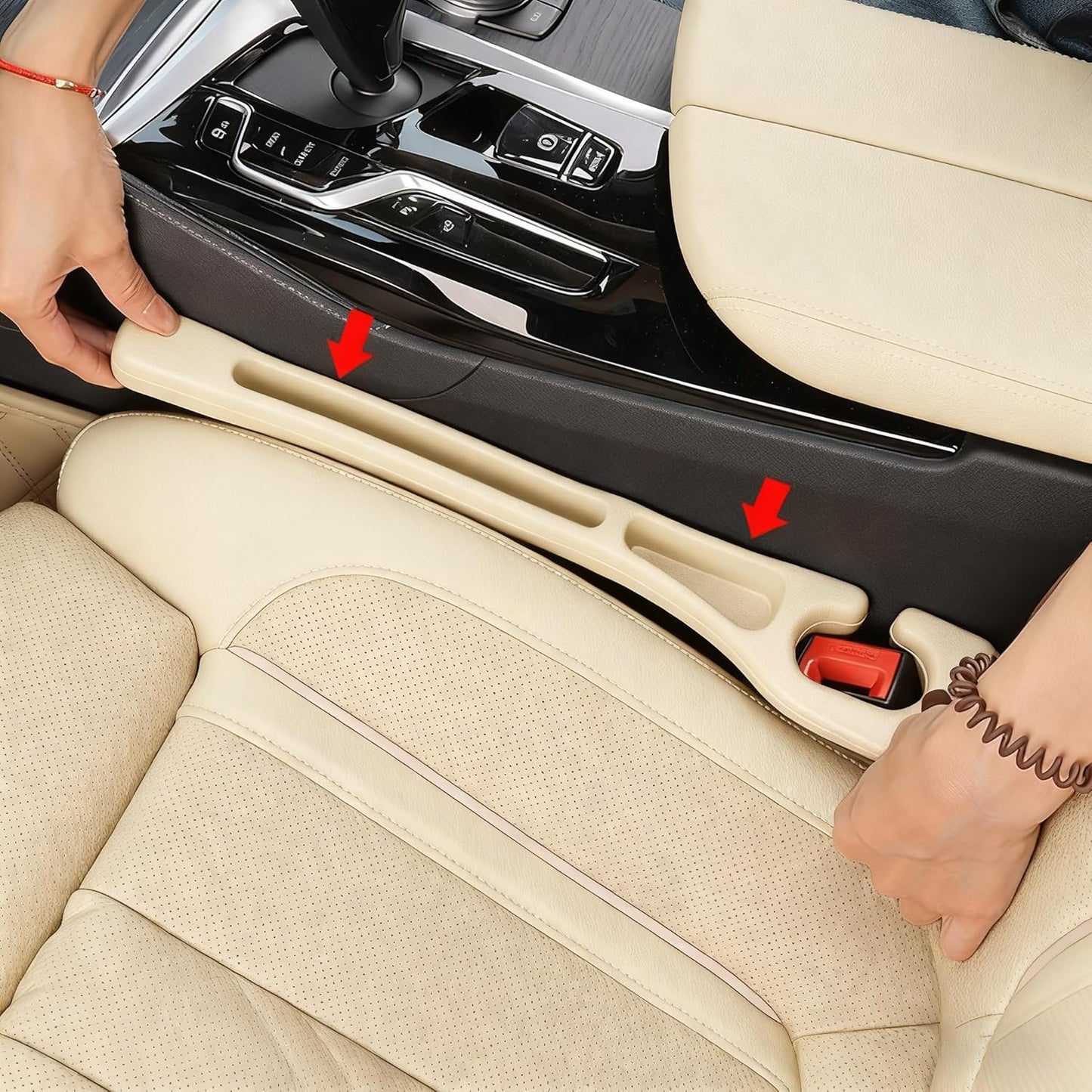 Car Seat Gap Filler Organizer Universal for Car SUV Truck Accessories Seat Gap Plug Blocker with Storage Slot Beige 2 Pack