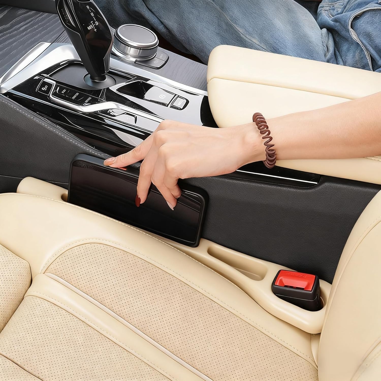 Car Seat Gap Filler Organizer Universal for Car SUV Truck Accessories Seat Gap Plug Blocker with Storage Slot Beige 2 Pack