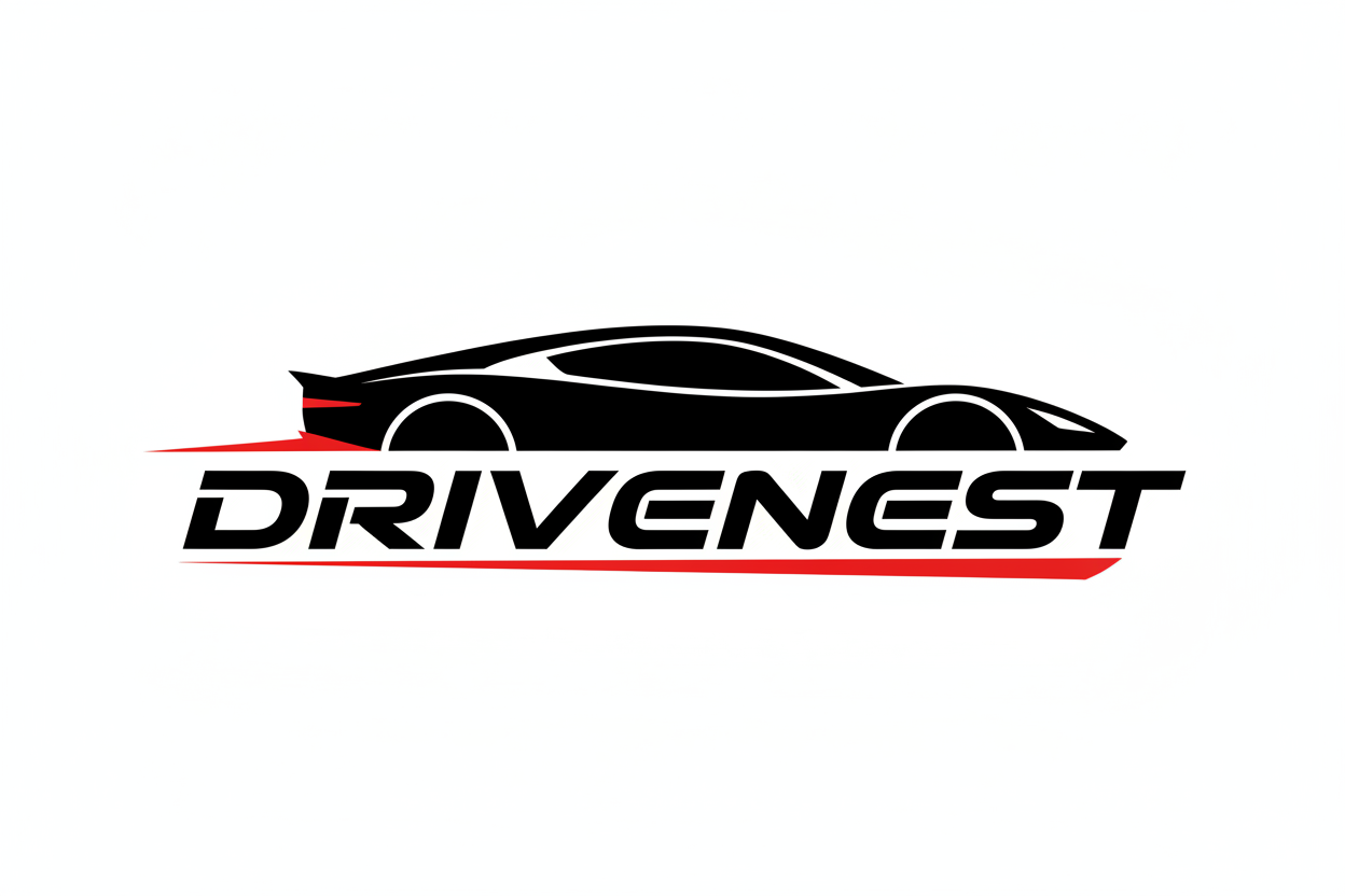 generate me a text that says drivenest that looks very good and is white and black and red and has a nice car on it and nice font.